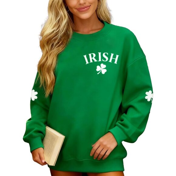 Women St. Patrick's Day Shamrock Sweatshirt Cotton Blend Irish Lucky Top - Picture 6 of 9